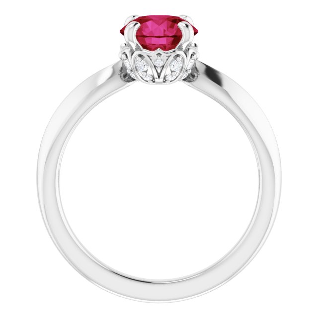 Platinum Round Lab-Grown Ruby & Natural Diamond Accented Vintage-Inspired Ring - view 2