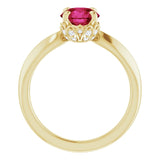 14K Gold Round Lab-Grown Ruby & Natural Diamond Accented Vintage-Inspired Ring - Yellow Gold - view 2