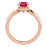 14K Gold Round Lab-Grown Ruby & Natural Diamond Accented Vintage-Inspired Ring - Rose Gold - view 2