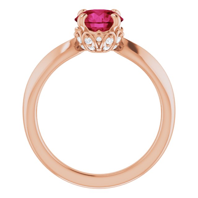 14K Gold Round Lab-Grown Ruby & Natural Diamond Accented Vintage-Inspired Ring - Rose Gold - view 2