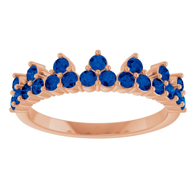 14K Gold Round Lab-Grown Blue Sapphire Accented Crown Ring - Rose Gold - view 13