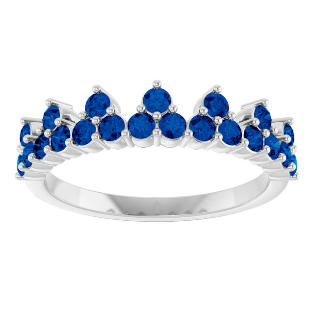 Platinum Round Natural Blue Sapphire Accented Crown Ring - view 13