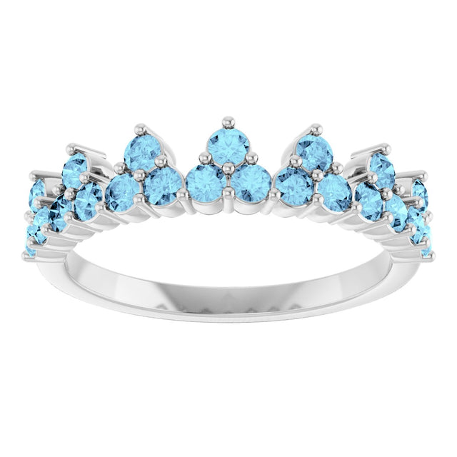 Platinum Round Natural Aquamarine Accented Crown Ring - view 13