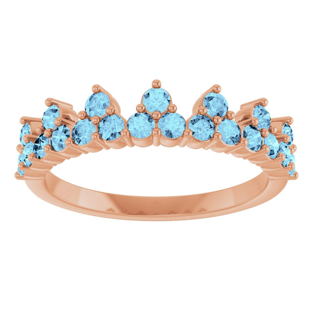 14K Gold Round Natural Aquamarine Accented Crown Ring - Rose Gold - view 13
