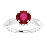 14K Gold Round Lab-Grown Ruby & Natural Diamond Accented Vintage-Inspired Ring - White Gold - view 3