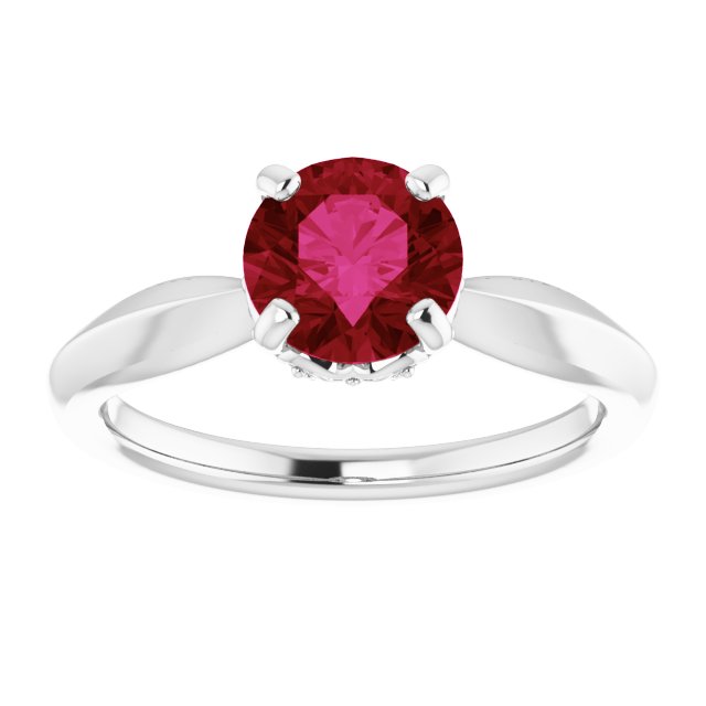 14K Gold Round Lab-Grown Ruby & Natural Diamond Accented Vintage-Inspired Ring - White Gold - view 3