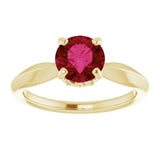 14K Gold Round Lab-Grown Ruby & Natural Diamond Accented Vintage-Inspired Ring - Yellow Gold - view 3