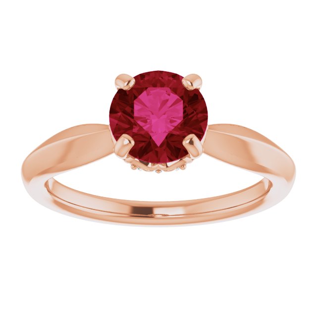 14K Gold Round Lab-Grown Ruby & Natural Diamond Accented Vintage-Inspired Ring - Rose Gold - view 3
