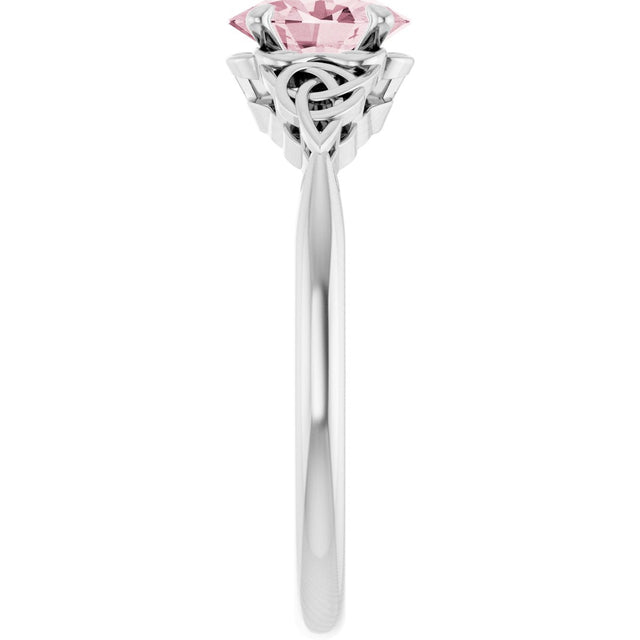 14K Gold Oval Natural Pink Morganite Celtic-Inspired Solitaire Ring - White Gold - view 4