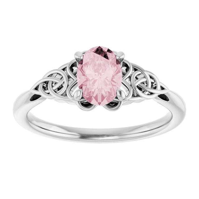 14K Gold Oval Natural Pink Morganite Celtic-Inspired Solitaire Ring - White Gold - view 3