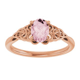 14K Gold Oval Natural Pink Morganite Celtic-Inspired Solitaire Ring - Rose Gold - view 3