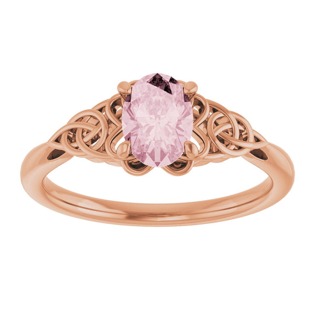 14K Gold Oval Natural Pink Morganite Celtic-Inspired Solitaire Ring - Rose Gold - view 3
