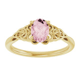 14K Gold Oval Natural Pink Morganite Celtic-Inspired Solitaire Ring - Yellow Gold - view 3