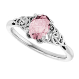 14K Gold Oval Natural Pink Morganite Celtic-Inspired Solitaire Ring - White Gold - view 5