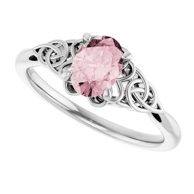 Platinum Oval Natural Pink Morganite Celtic-Inspired Solitaire Ring - view 5