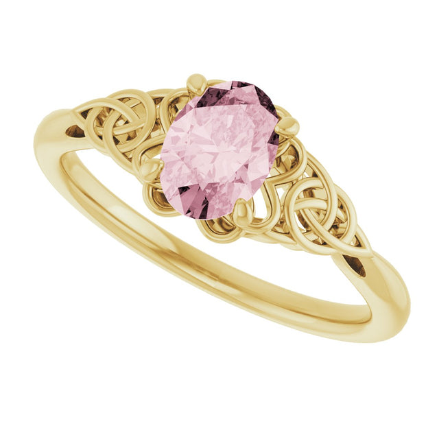 14K Gold Oval Natural Pink Morganite Celtic-Inspired Solitaire Ring - Yellow Gold - view 5