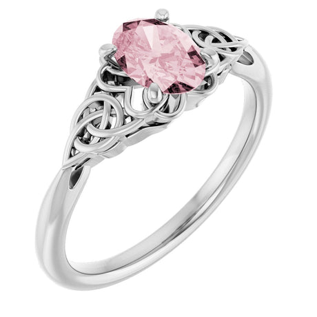 Platinum Oval Natural Pink Morganite Celtic-Inspired Solitaire Ring