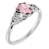 14K Gold Oval Natural Pink Morganite Celtic-Inspired Solitaire Ring - White Gold