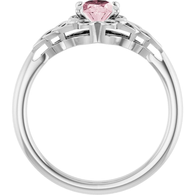 14K Gold Oval Natural Pink Morganite Celtic-Inspired Solitaire Ring - White Gold - view 2