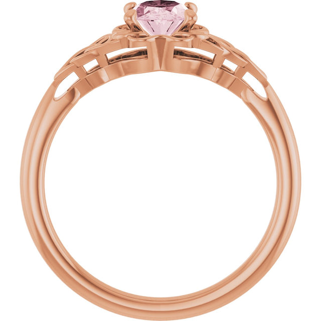 14K Gold Oval Natural Pink Morganite Celtic-Inspired Solitaire Ring - Rose Gold - view 2