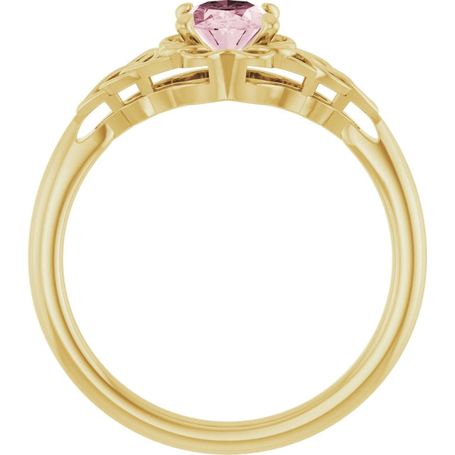 14K Gold Oval Natural Pink Morganite Celtic-Inspired Solitaire Ring - Yellow Gold - view 2