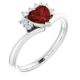 Platinum Natural Mozambique Garnet & Natural Diamond Accented Heart Ring