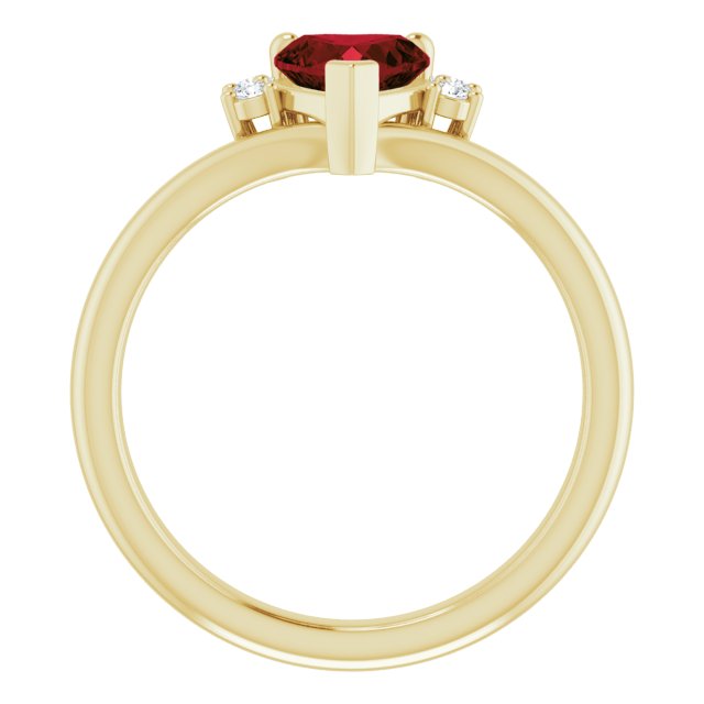 14K Gold Natural Mozambique Garnet & Natural Diamond Accented Heart Ring - Yellow Gold - view 2