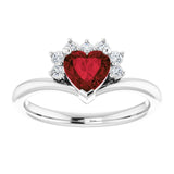 14K Gold Natural Mozambique Garnet & Natural Diamond Accented Heart Ring - White Gold - view 3
