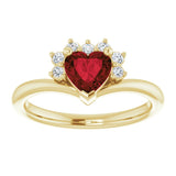 14K Gold Natural Mozambique Garnet & Natural Diamond Accented Heart Ring - Yellow Gold - view 3