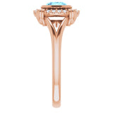 14K Gold Round Natural Aquamarine & Natural Diamond Bezel-Set Halo-Style Ring - Rose Gold - view 4