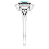 14K Gold Round Natural Aquamarine & Natural Diamond Bezel-Set Halo-Style Ring - White Gold - view 4