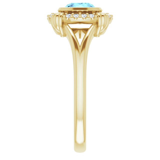 14K Gold Round Natural Aquamarine & Natural Diamond Bezel-Set Halo-Style Ring - Yellow Gold - view 4