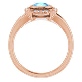 14K Gold Round Natural Aquamarine & Natural Diamond Bezel-Set Halo-Style Ring - Rose Gold - view 2