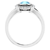 Platinum Round Natural Aquamarine & Natural Diamond Bezel-Set Halo-Style Ring - view 2