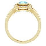 14K Gold Round Natural Aquamarine & Natural Diamond Bezel-Set Halo-Style Ring - Yellow Gold - view 2