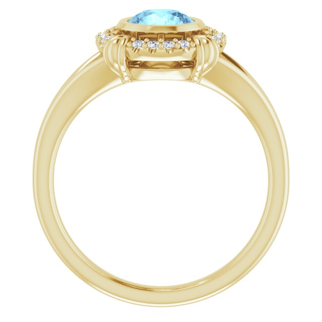 14K Gold Round Natural Aquamarine & Natural Diamond Bezel-Set Halo-Style Ring - Yellow Gold - view 2