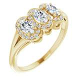 14K Gold Oval Natural White Sapphire & Natural Diamond Halo-Style Three-Stone Ring - Yellow Gold
