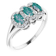 14K Gold Oval Lab-Grown Alexandrite & Natural Diamond Halo-Style Three-Stone Ring - White Gold