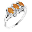 Platinum Oval Natural Citrine & Natural Diamond Halo-Style Three-Stone Ring
