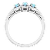 14K Gold Oval Natural Aquamarine & Natural Diamond Halo-Style Three-Stone Ring - White Gold - view 2