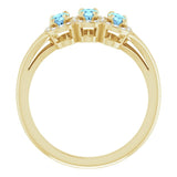 14K Gold Oval Natural Aquamarine & Natural Diamond Halo-Style Three-Stone Ring - Yellow Gold - view 2