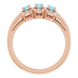 14K Gold Oval Natural Aquamarine & Natural Diamond Halo-Style Three-Stone Ring - Rose Gold - view 2