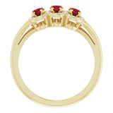 14K Gold Oval Natural Mozambique Garnet & Natural Diamond Halo-Style Three-Stone Ring – 5x3mm - Yellow Gold - view 2