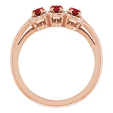 14K Gold Oval Natural Mozambique Garnet & Natural Diamond Halo-Style Three-Stone Ring – 5x3mm - Rose Gold - view 2