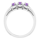 Platinum Oval Natural Amethyst & Natural Diamond Halo-Style Three-Stone Ring - view 2