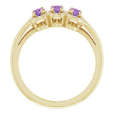 14K Gold Oval Natural Amethyst & Natural Diamond Halo-Style Three-Stone Ring - Yellow Gold - view 2