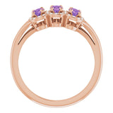 14K Gold Oval Natural Amethyst & Natural Diamond Halo-Style Three-Stone Ring - Rose Gold - view 2