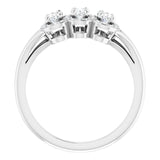 Platinum Oval Natural White Sapphire & Natural Diamond Halo-Style Three-Stone Ring - view 2