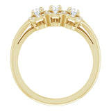 14K Gold Oval Natural White Sapphire & Natural Diamond Halo-Style Three-Stone Ring - Yellow Gold - view 2