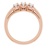 14K Gold Oval Natural White Sapphire & Natural Diamond Halo-Style Three-Stone Ring - Rose Gold - view 2